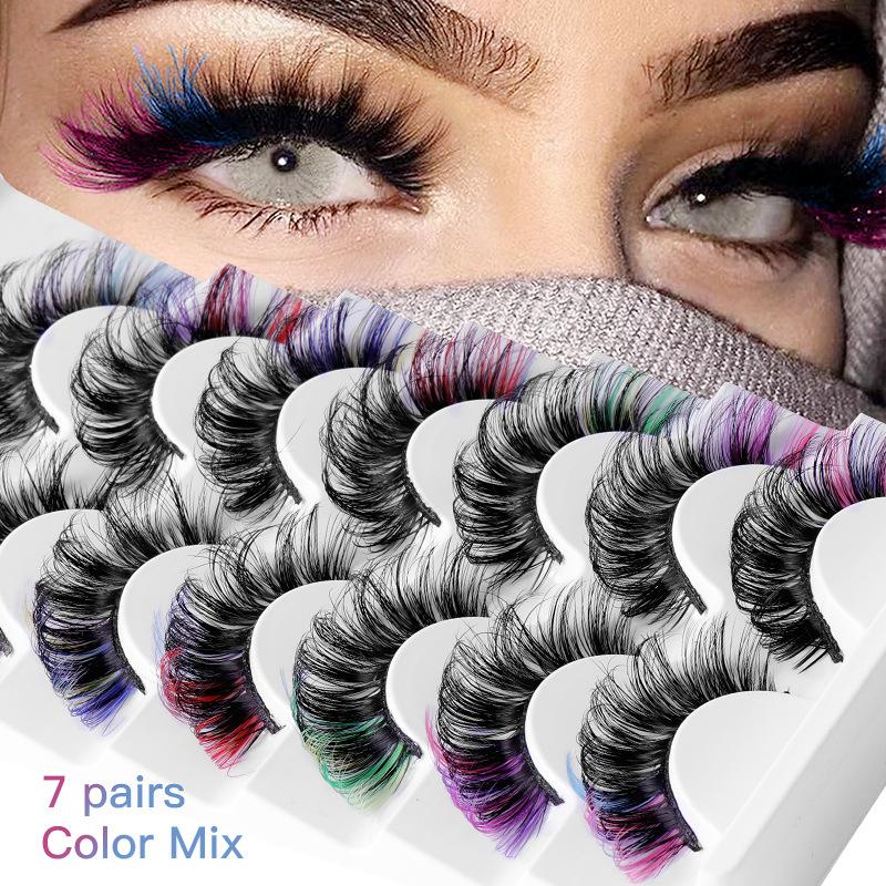 7 Pairs Colorful False Eyelash - Eyelash Extension Cluster recension och pris